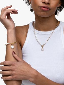 Dower & Hall Keshi Pearl and Chain Necklace, Gold/White - view 2, Gold Gold
