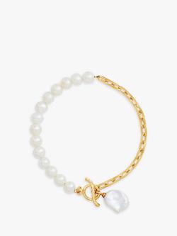 Dower & Hall Baroque Pearl & Chain Bracelet, Gold/White, Gold/White