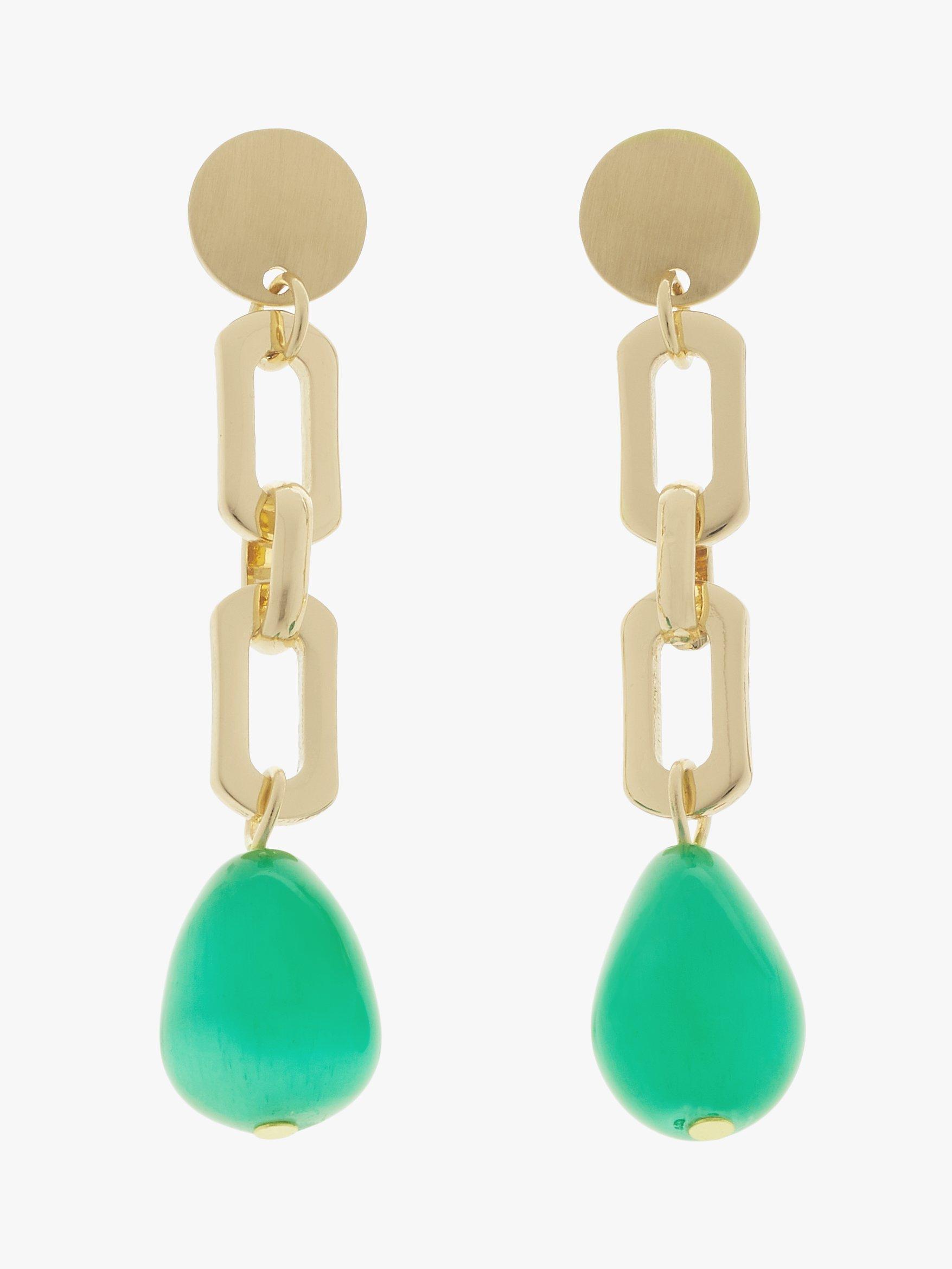 John Lewis Linked Crystal Drop Earrings, Gold/Green