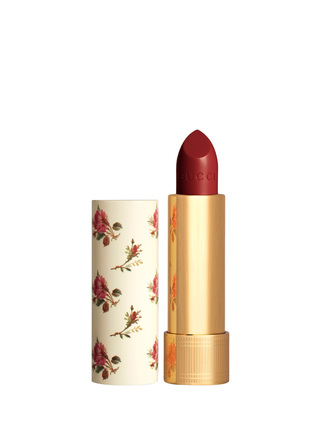 Product image 1 of 8, which shows Gucci Rouge À Lèvres Voile Lipstick, 502 Eadie Scarlet