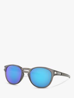Oakley OO9265 Men's Latch Prizm Polarised Oval Sunglasses, Matte Grey Ink/Mirror Blue, Matte Grey Ink/Mirror Blue