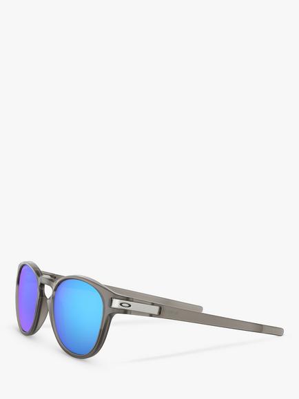 Oakley OO9265 Men's Latch Prizm Polarised Oval Sunglasses, Matte Grey Ink/Mirror Blue - view 2, Matte Grey Ink/Mirror Blue