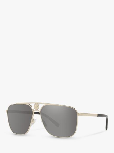 Versace VE2238 Men's Rectangular Sunglasses, Pale Gold/Mirror Grey, Pale Gold/Mirror Grey