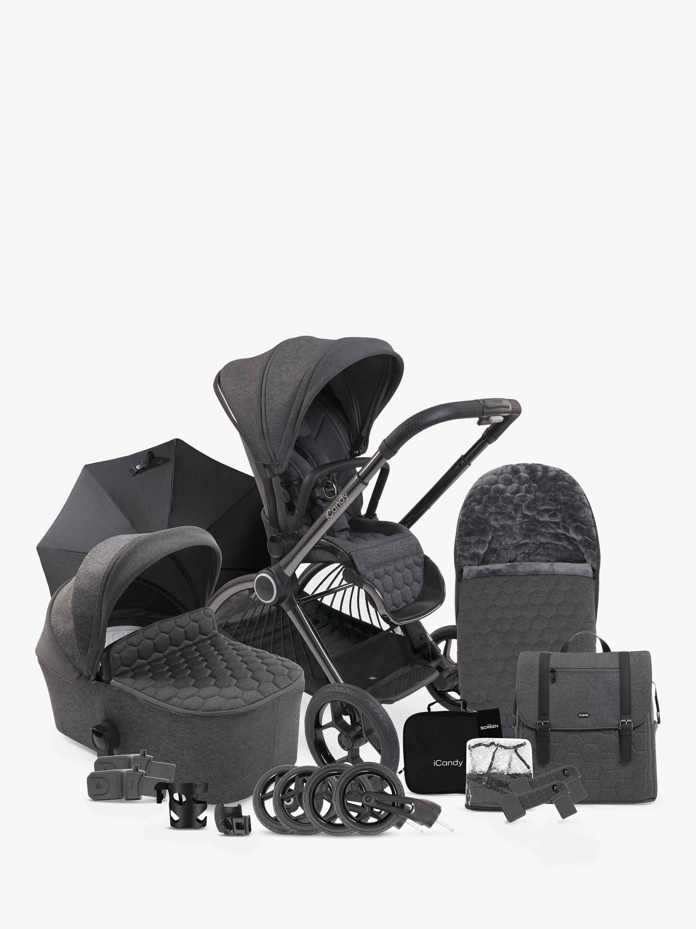 iCandy Core Pushchair, Carrycot, Footmuff & Accessories Complete Bundle, Dark Grey