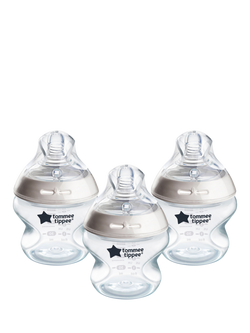 Tommee Tippee Natural Start Anti-Colic Baby Bottles with Slow Flow Teats, Pack of 3, 150ml, Clear/Multi