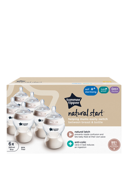 Tommee Tippee Natural Start Anti-Colic Baby Bottle with Slow Flow Teats, Pack of 6, 260ml, Clear/Multi
