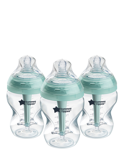 Tommee Tippee Advanced Anti-Colic Baby Bottles with Slow Flow Breast Like Teats, Pack of 3, 260ml, Clear