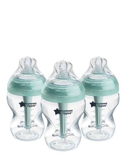 Tommee Tippee Advanced Anti-Colic Baby Bottles with Slow Flow Breast Like Teats, Pack of 3, 260ml, Clear