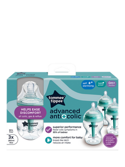 Tommee Tippee Advanced Anti-Colic Baby Bottles with Slow Flow Breast Like Teats, Pack of 3, 260ml - view 2, Clear