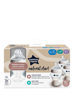 Tommee Tippee Natural Start Anti-Colic Baby Bottle with Slow Flow Teats, Pack of 3, 260ml - view 2, Clear/Multi