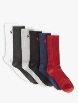 Polo Ralph Lauren Cotton Blend Crew Socks, One Size, Pack of 6, Multi, Multi