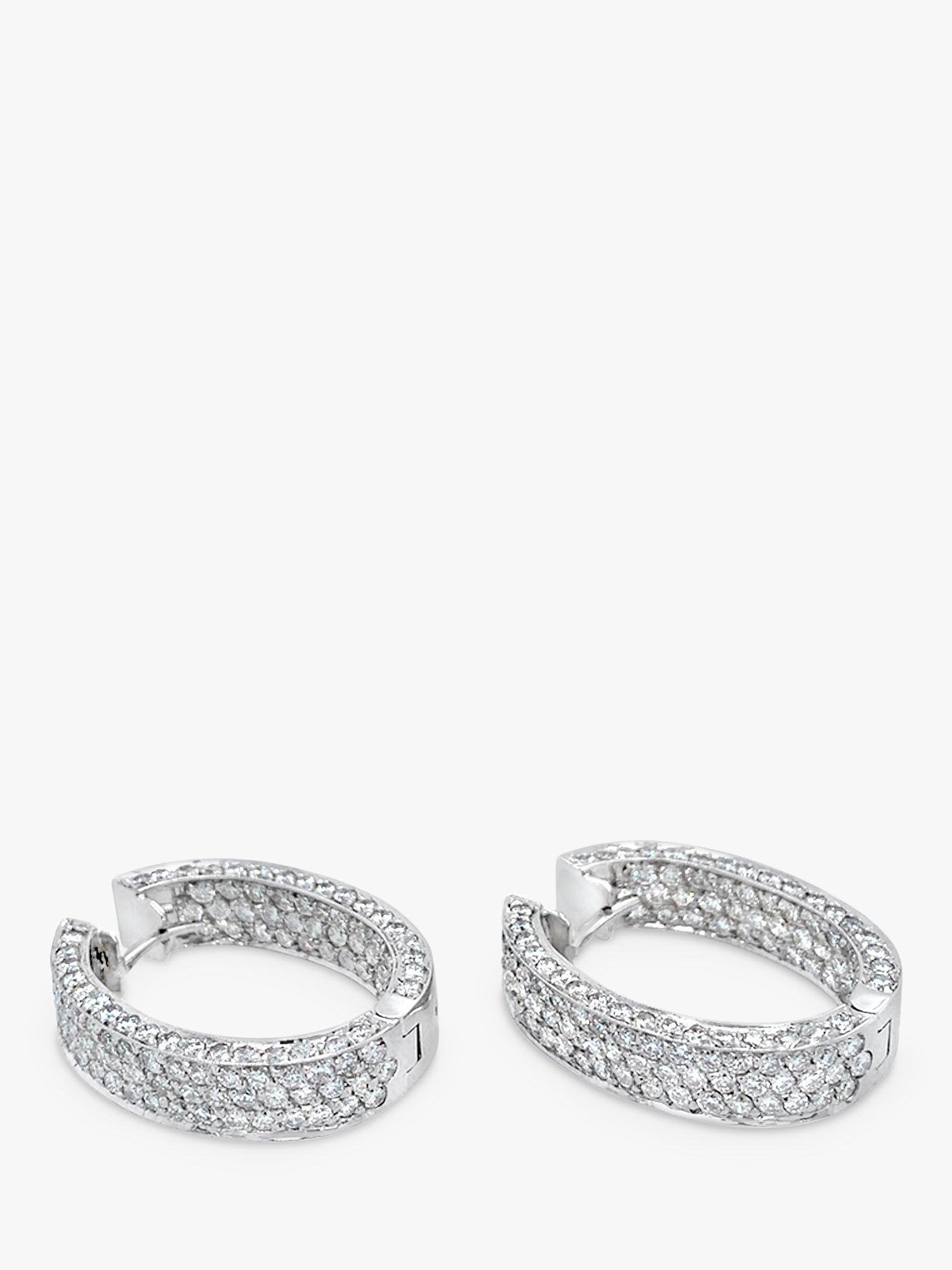 Product image 1 of 6, which shows Milton & Humble Jewellery Pre-Loved 18ct White Gold 158 Stone Diamond Hoop Earrings