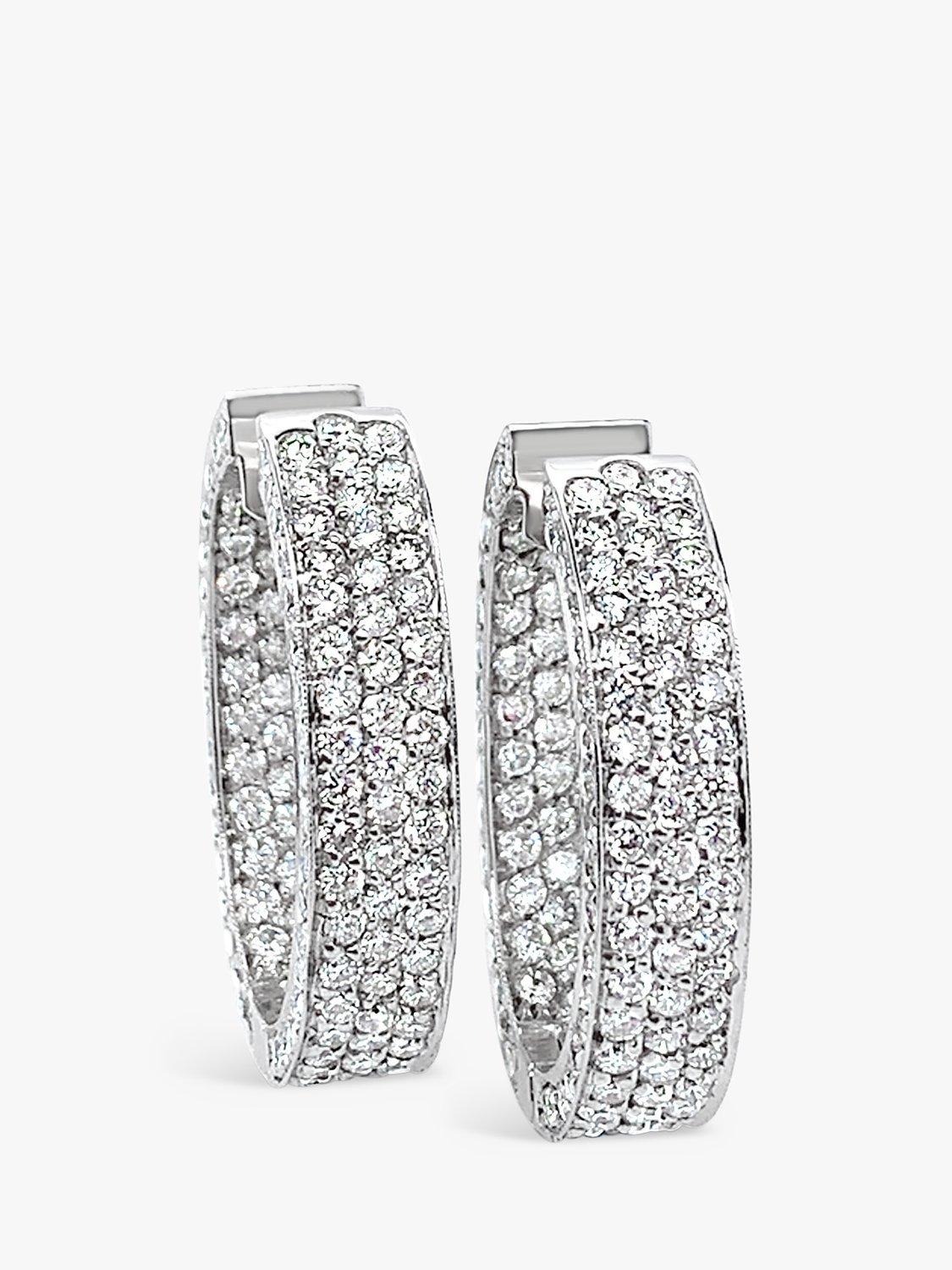 Product image 2 of 6, which shows Milton & Humble Jewellery Pre-Loved 18ct White Gold 158 Stone Diamond Hoop Earrings
