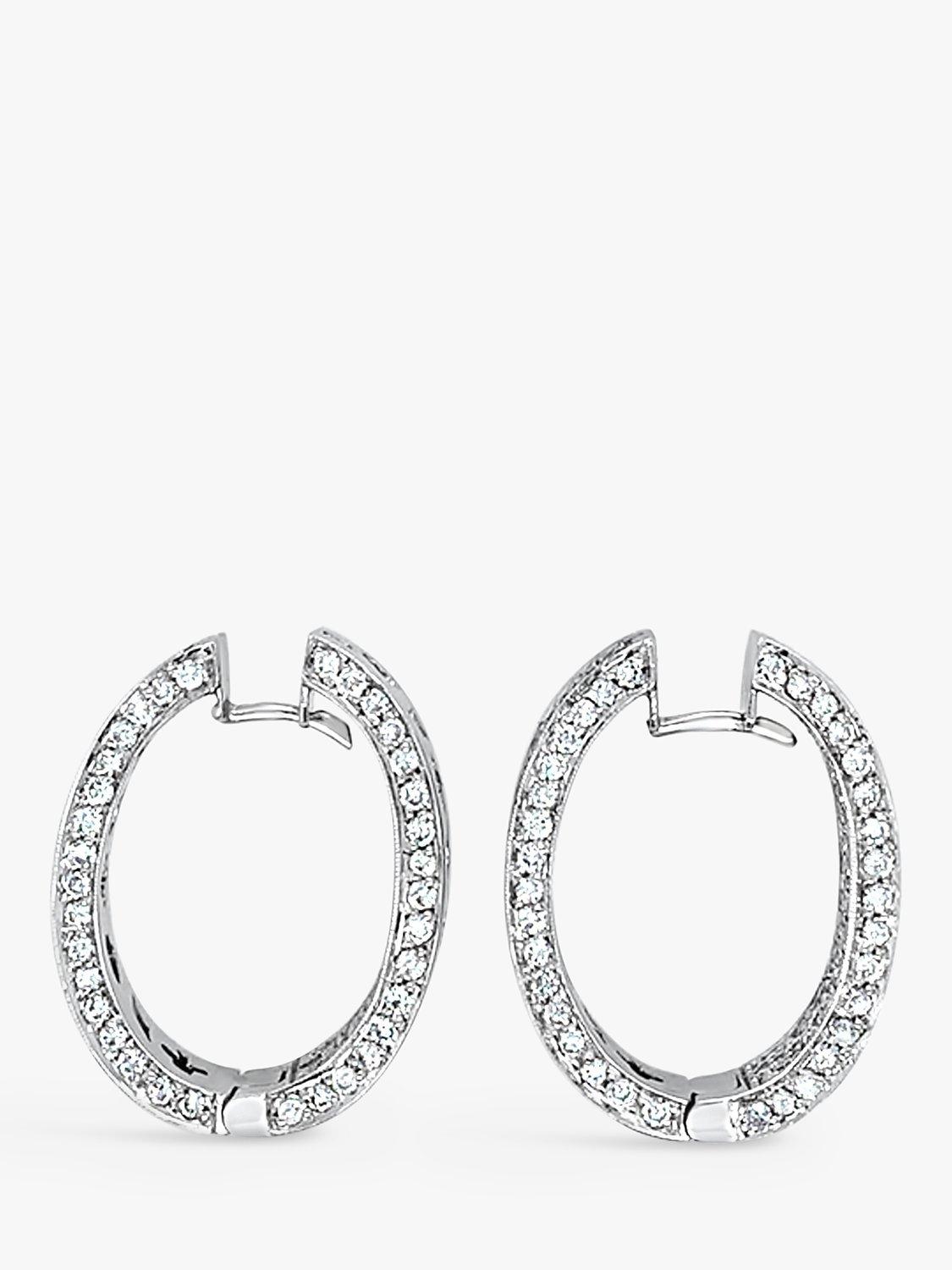 Product image 3 of 6, which shows Milton & Humble Jewellery Pre-Loved 18ct White Gold 158 Stone Diamond Hoop Earrings