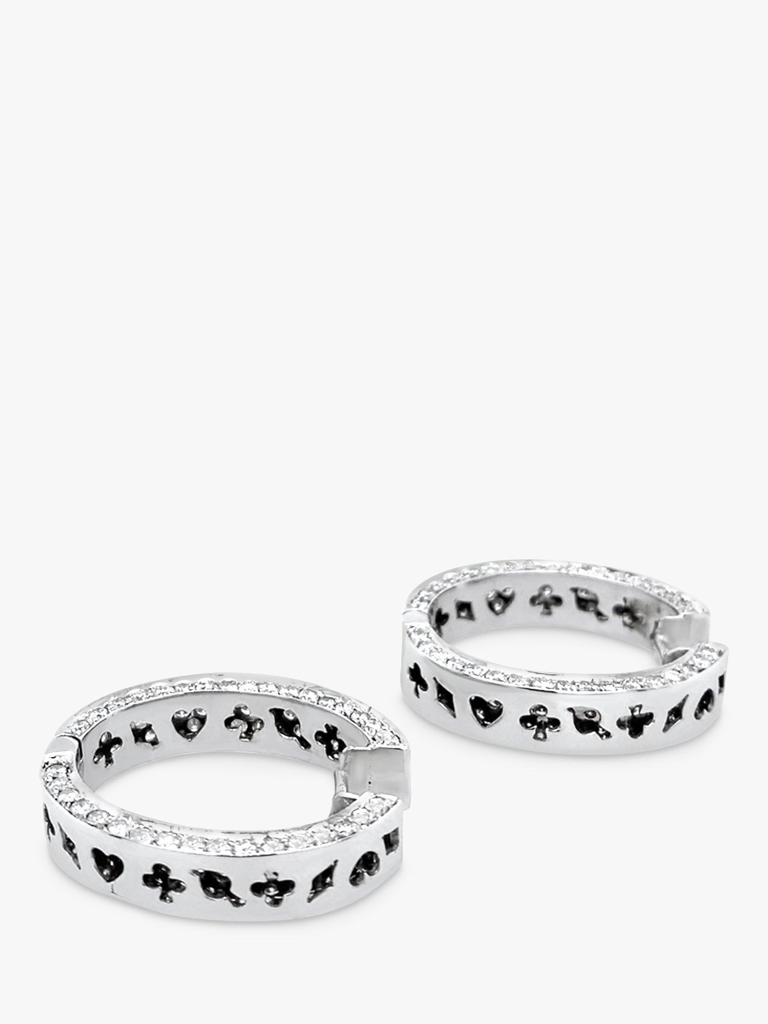 Product image 4 of 6, which shows Milton & Humble Jewellery Pre-Loved 18ct White Gold 158 Stone Diamond Hoop Earrings