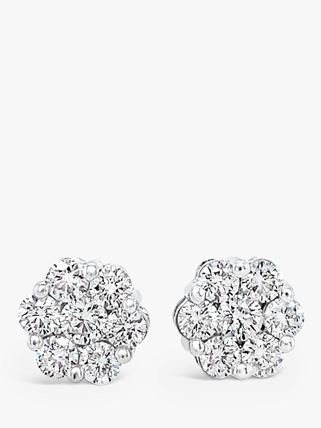 Product image 1 of 5, which shows Milton & Humble Jewellery Pre-Loved 18ct White Gold Cluster Diamond Stud Earrings, Silver