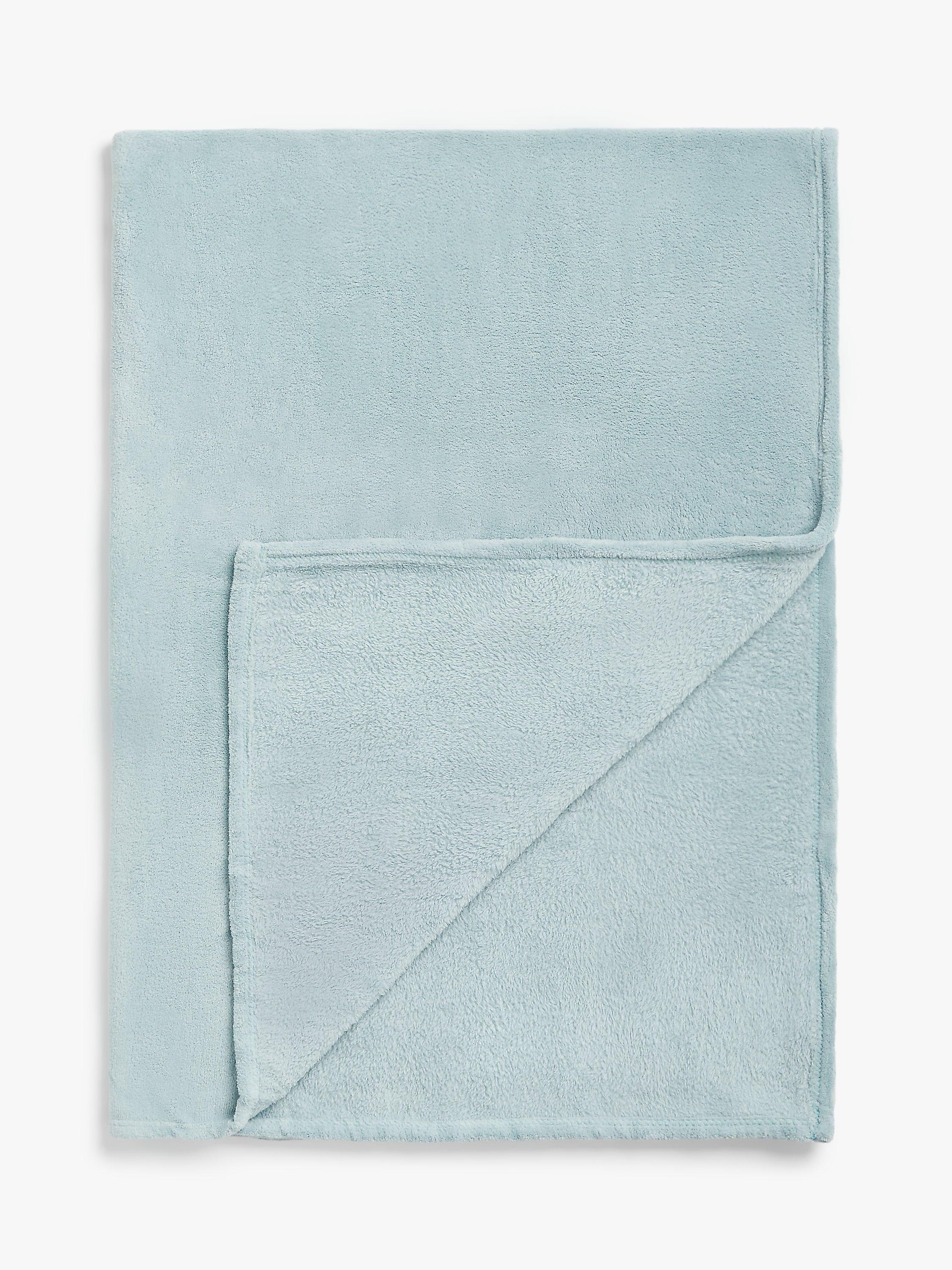 John Lewis ANYDAY Fleece Throw Duck Egg Blue