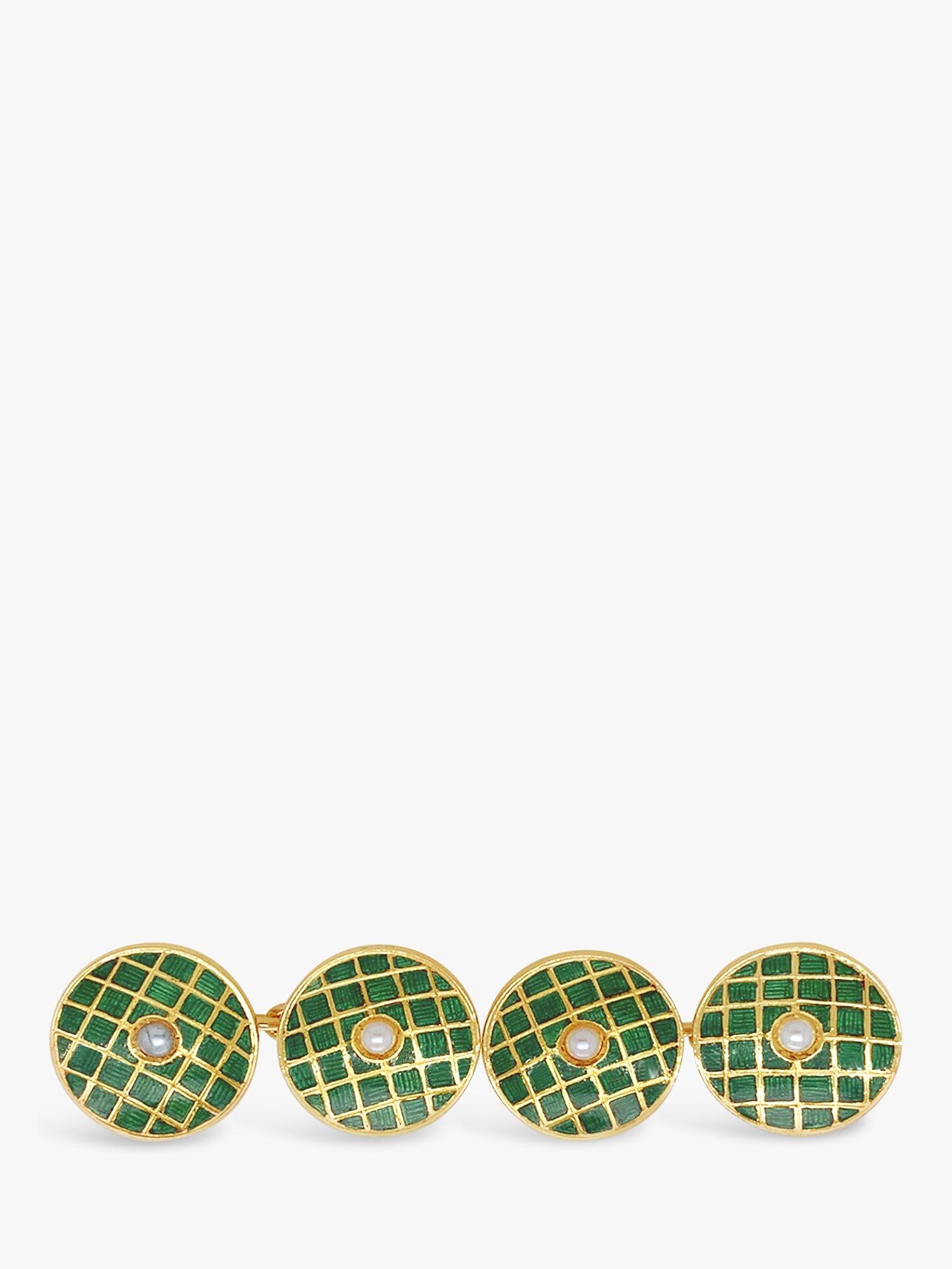 Product image 2 of 5, which shows Milton & Humble Jewellery Pre-Loved T & J Bragg 18ct Yellow Gold Enamel & Pearl Concave Disc Cufflinks