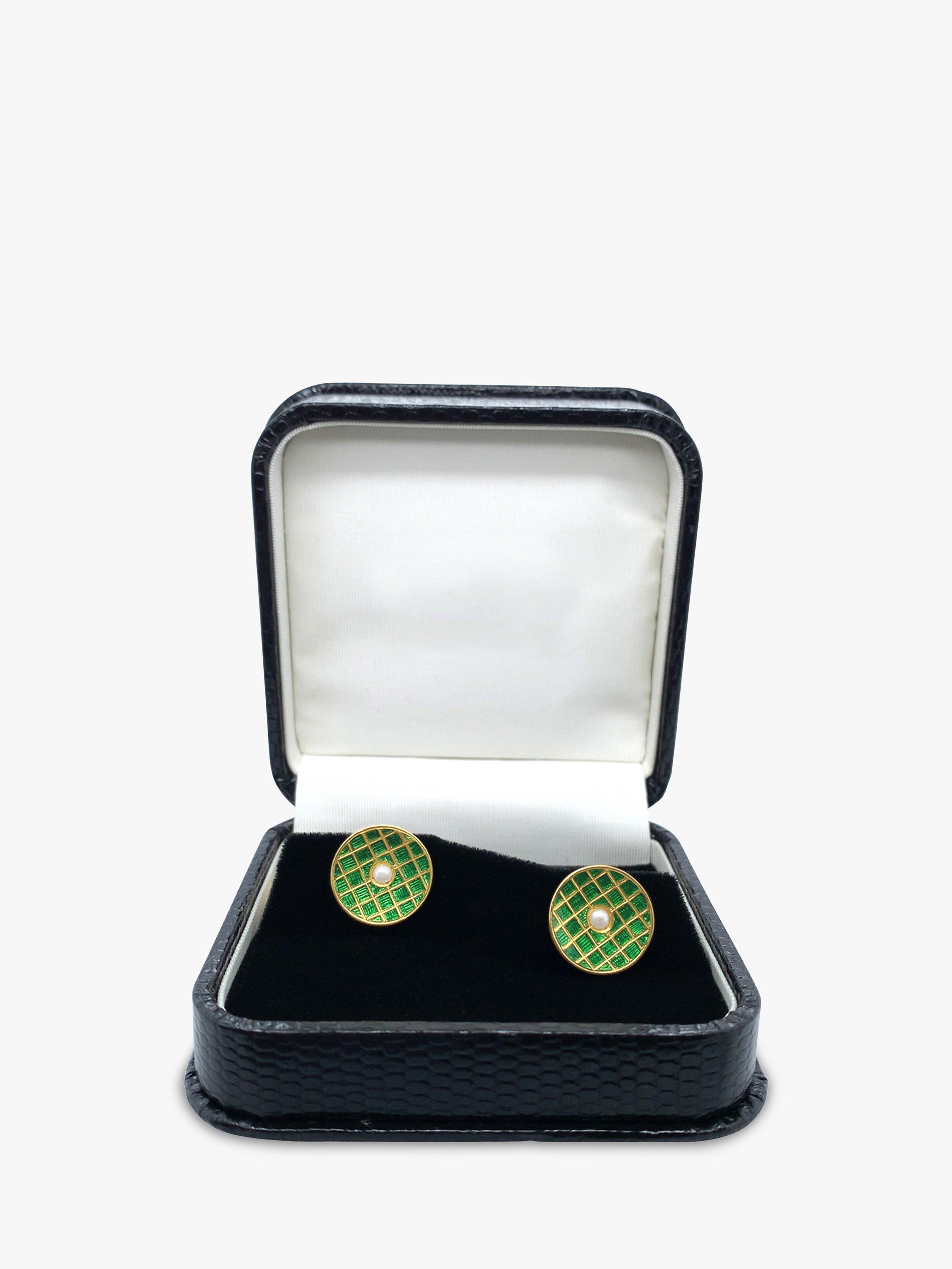 Product image 5 of 5, which shows Milton & Humble Jewellery Pre-Loved T & J Bragg 18ct Yellow Gold Enamel & Pearl Concave Disc Cufflinks