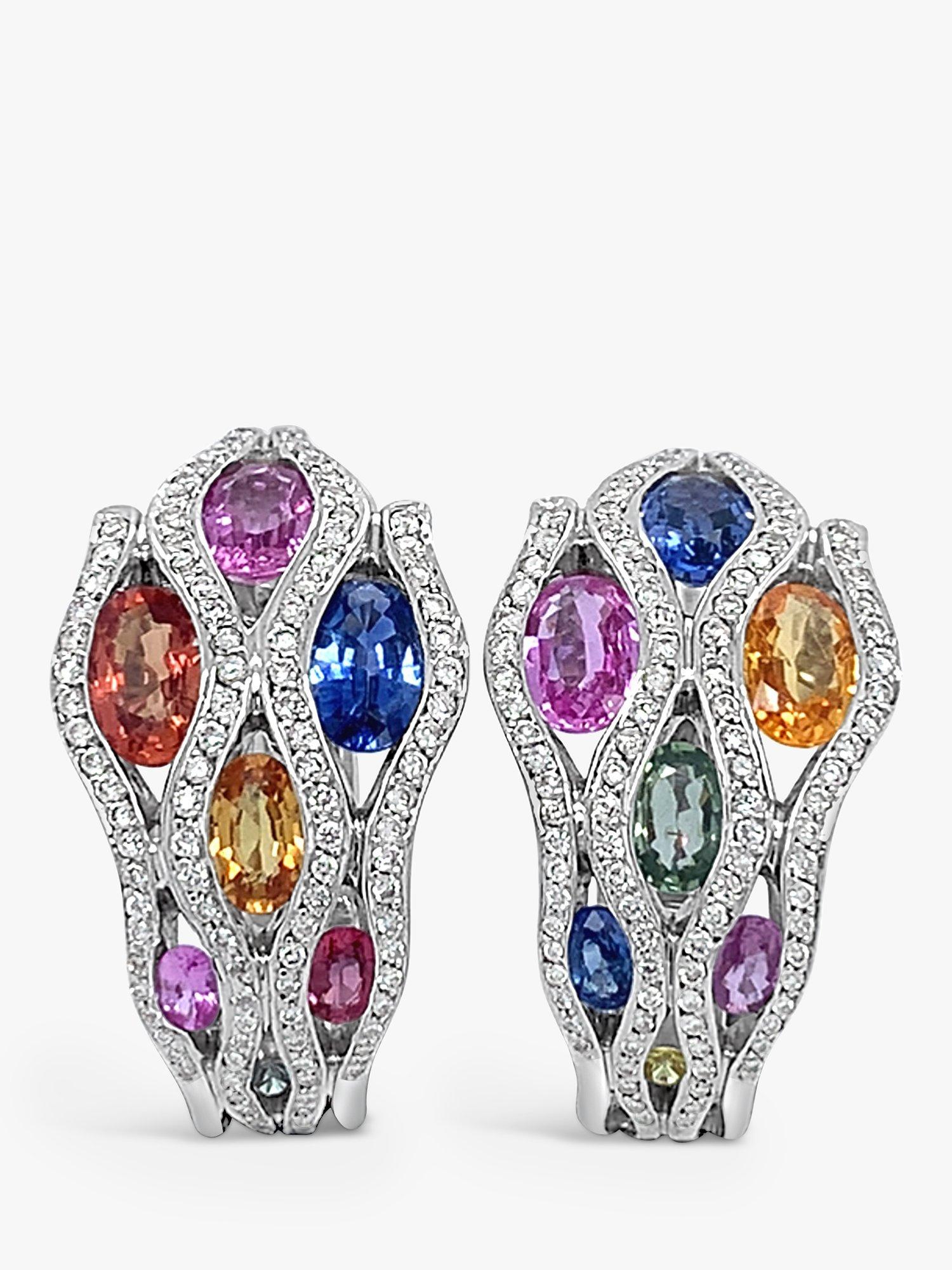 Product image 1 of 5, which shows Milton & Humble Jewellery Pre-Loved Waskoll of Paris 18ct White Gold Diamond & Coloured Sapphire Hoop Earrings
