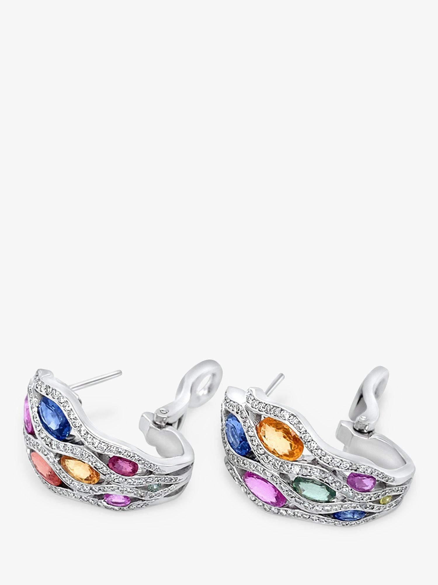 Product image 2 of 5, which shows Milton & Humble Jewellery Pre-Loved Waskoll of Paris 18ct White Gold Diamond & Coloured Sapphire Hoop Earrings