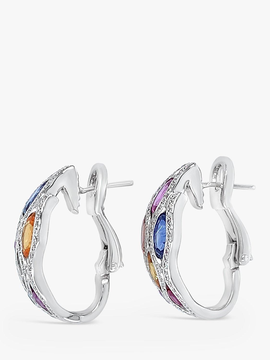 Product image 3 of 5, which shows Milton & Humble Jewellery Pre-Loved Waskoll of Paris 18ct White Gold Diamond & Coloured Sapphire Hoop Earrings