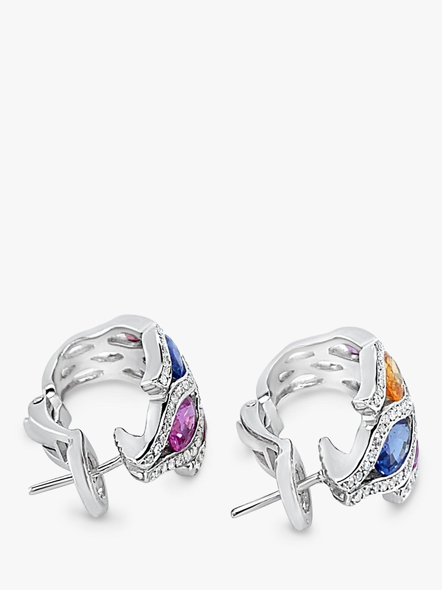 Product image 4 of 5, which shows Milton & Humble Jewellery Pre-Loved Waskoll of Paris 18ct White Gold Diamond & Coloured Sapphire Hoop Earrings