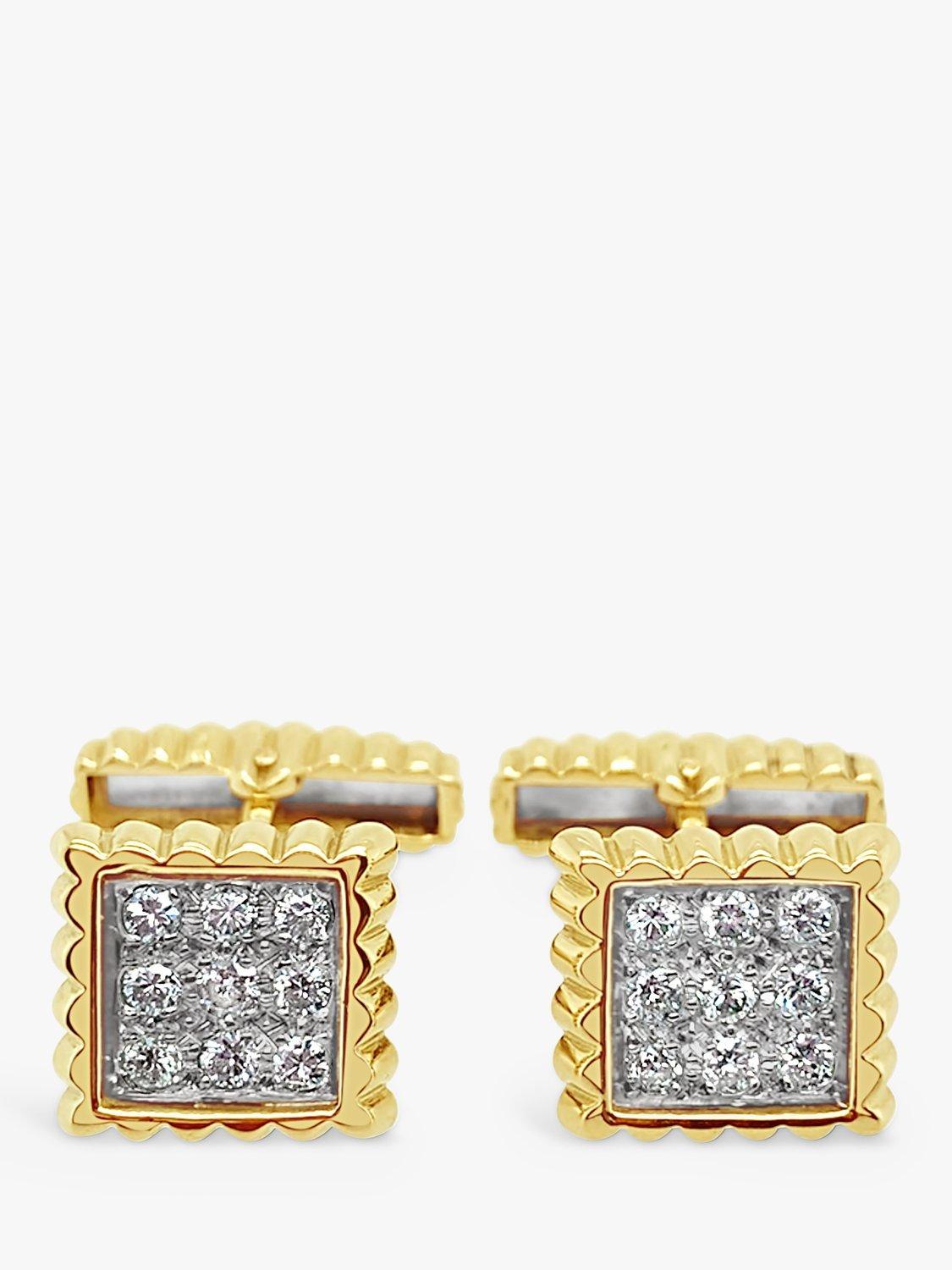 Product image 1 of 5, which shows Milton & Humble Jewellery Pre-Loved 18ct Yellow & White Gold Diamond Square Cufflinks, Dated 1978