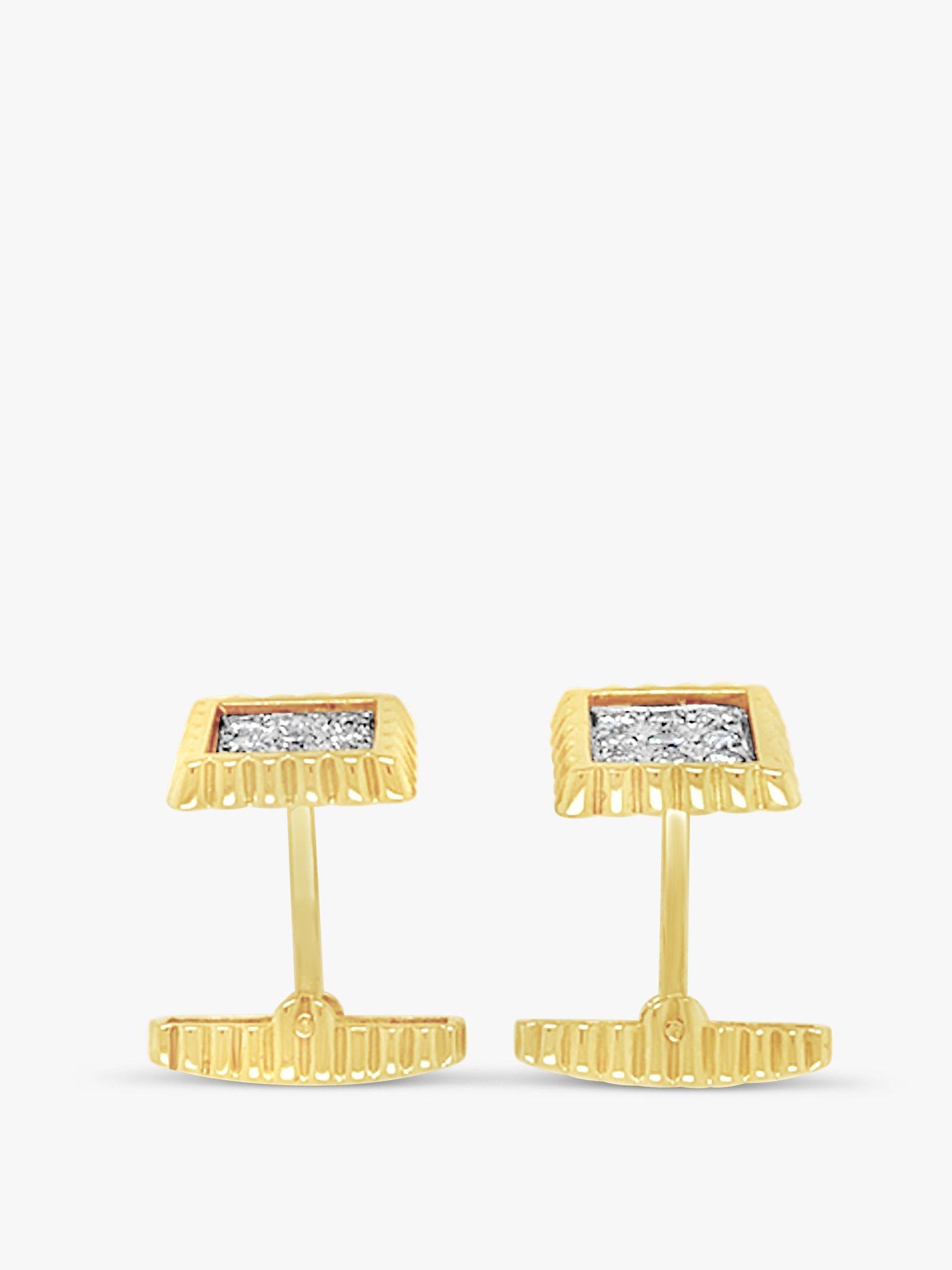 Product image 2 of 5, which shows Milton & Humble Jewellery Pre-Loved 18ct Yellow & White Gold Diamond Square Cufflinks, Dated 1978