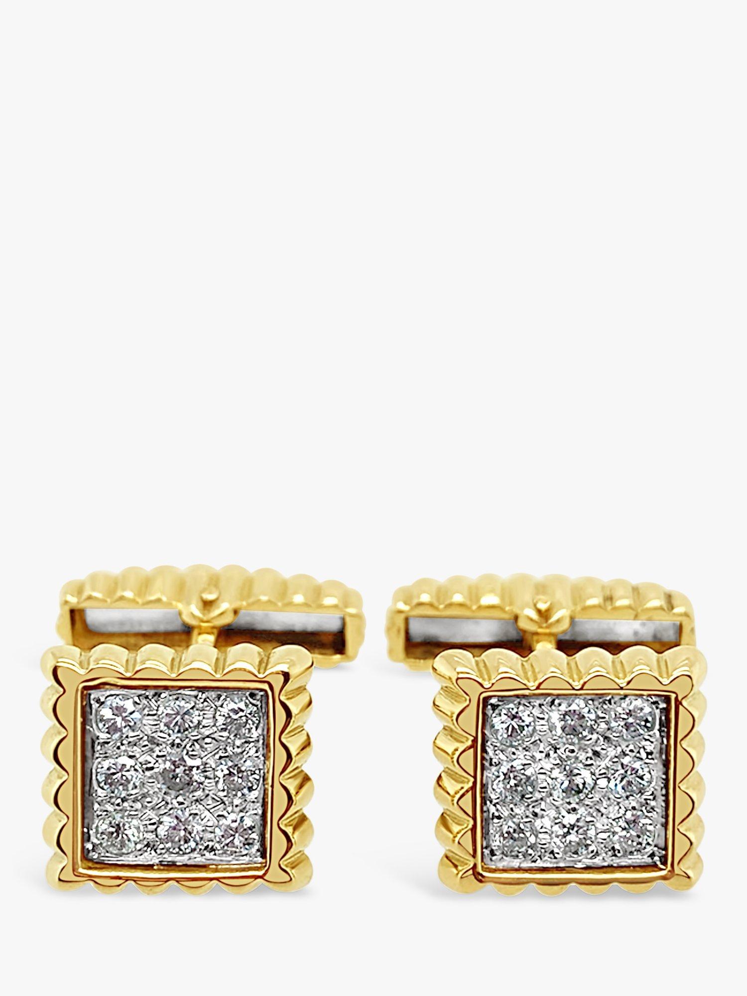 Product image 4 of 5, which shows Milton & Humble Jewellery Pre-Loved 18ct Yellow & White Gold Diamond Square Cufflinks, Dated 1978