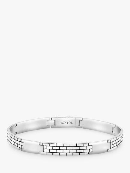 Hoxton London Men's Brick Pattern Bar Link Bracelet, Silver, Silver