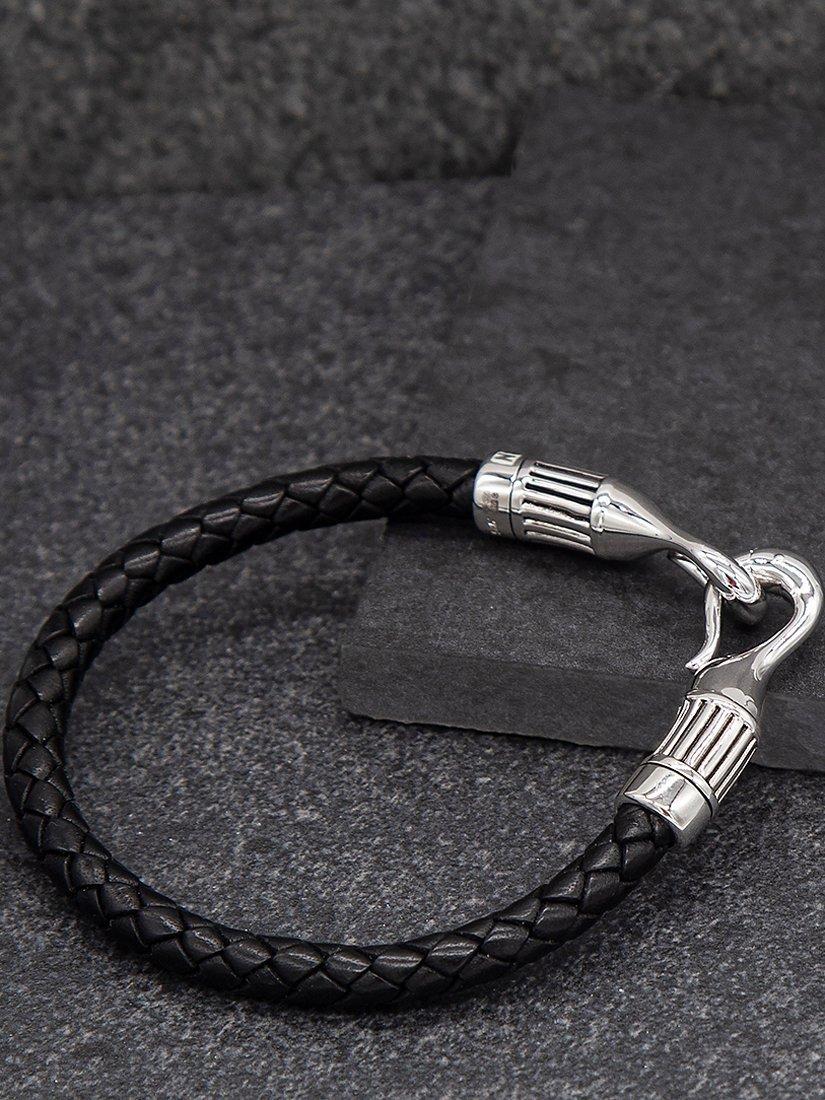Product image 3 of 4, which shows Hoxton London Men's Braided Leather Ribbed Hook Bracelet, Black/Silver
