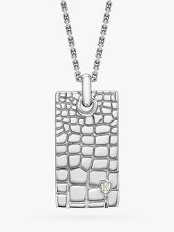 Hoxton London Men's Crocodile Dog Tag Pendant Necklace, Silver, Silver