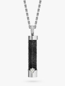 Hoxton London Men's Leather Inlay Cylinder Pendant Necklace, Silver/Black, Silver/Black