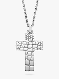 Hoxton London Men's Crocodile Pattern Cross Pendant Necklace, Silver, Silver