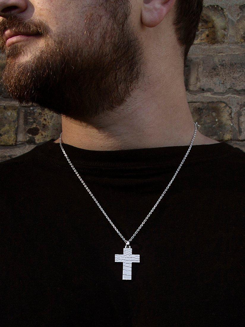 Product image 2 of 5, which shows Hoxton London Men's Crocodile Pattern Cross Pendant Necklace, Silver