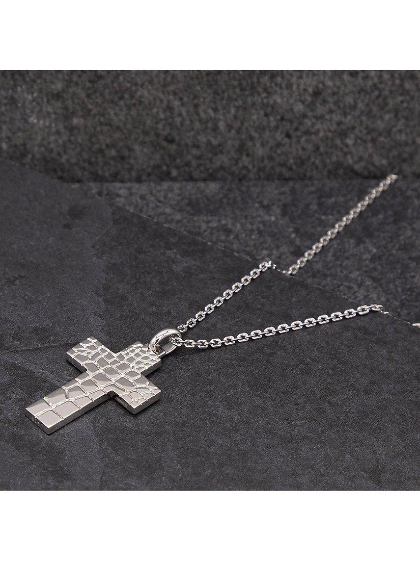 Product image 3 of 5, which shows Hoxton London Men's Crocodile Pattern Cross Pendant Necklace, Silver