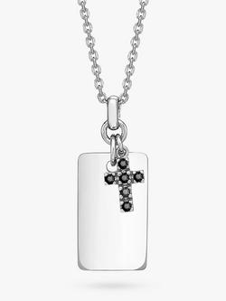 Hoxton London Men's Dog Tag & Sapphire Cross Pendant Necklace, Silver/Black, Silver/Black