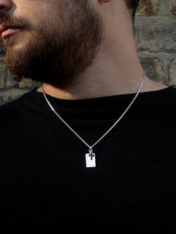 Hoxton London Men's Dog Tag & Sapphire Cross Pendant Necklace, Silver/Black - view 2, Silver/Black