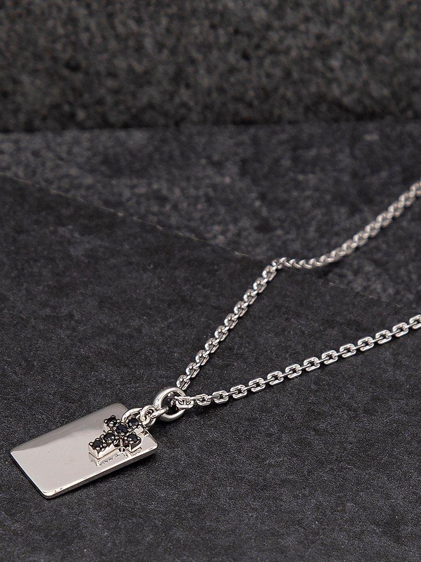 Product image 3 of 5, which shows Hoxton London Men's Dog Tag & Sapphire Cross Pendant Necklace, Silver/Black
