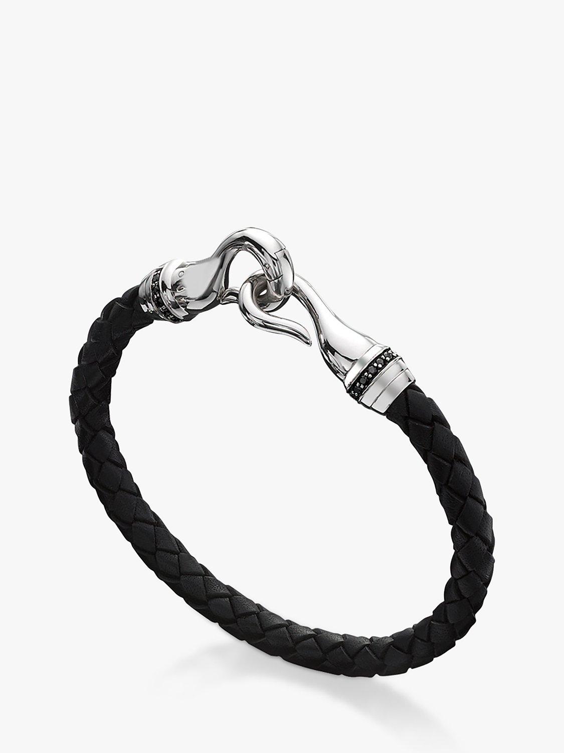 Product image 1 of 5, which shows Hoxton London Men's Sapphire Braided Leather Hook Bracelet, Black/Silver