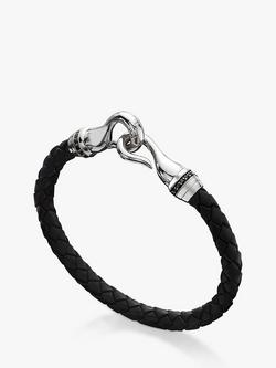 Hoxton London Men's Sapphire Braided Leather Hook Bracelet, Black/Silver, Black/Silver
