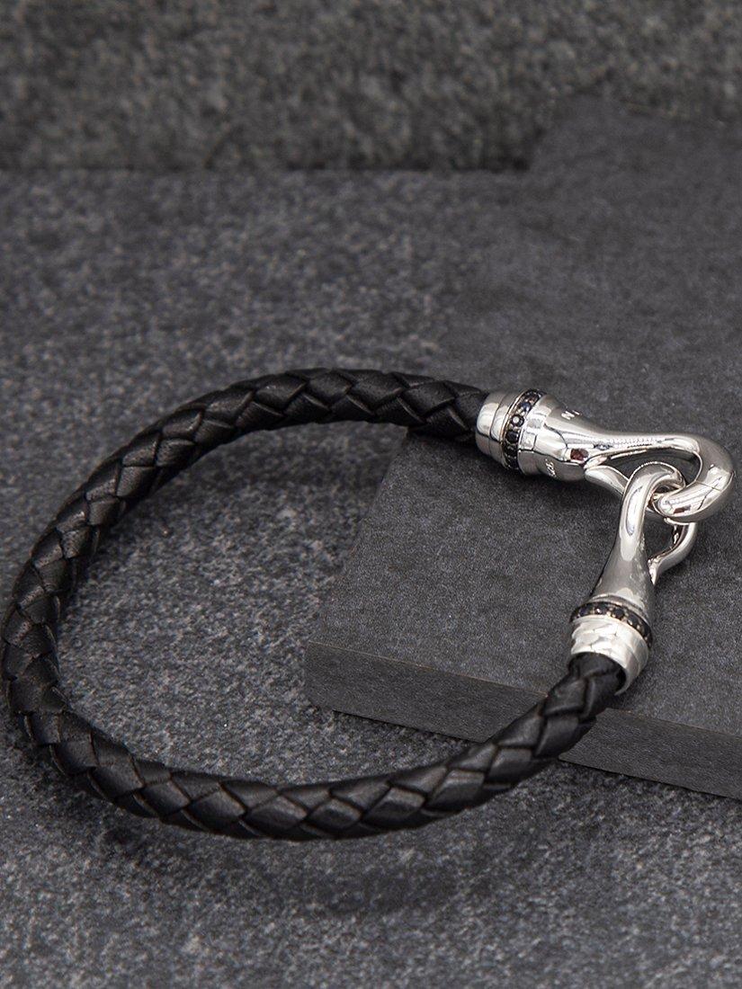 Product image 3 of 5, which shows Hoxton London Men's Sapphire Braided Leather Hook Bracelet, Black/Silver