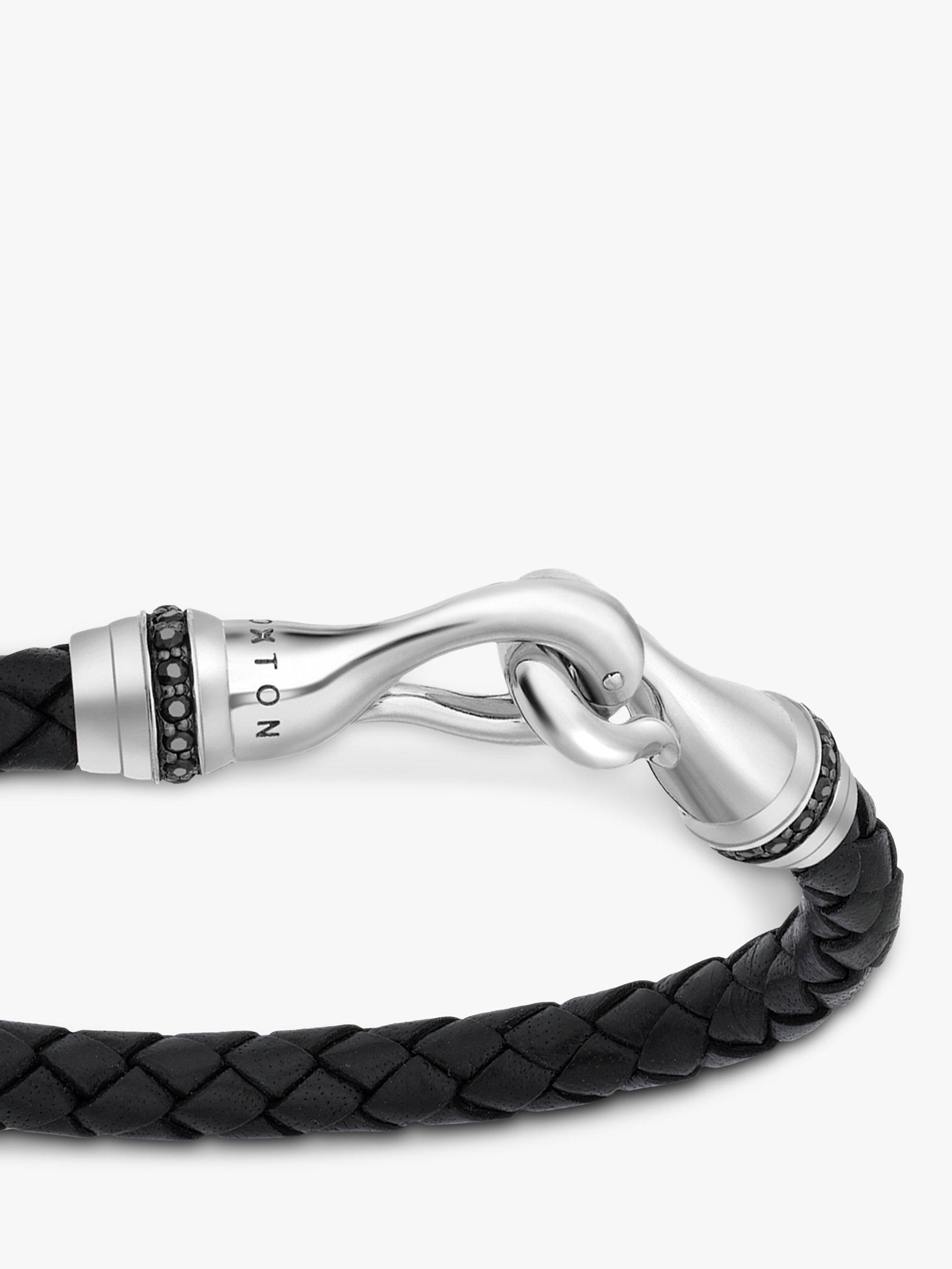 Product image 4 of 5, which shows Hoxton London Men's Sapphire Braided Leather Hook Bracelet, Black/Silver
