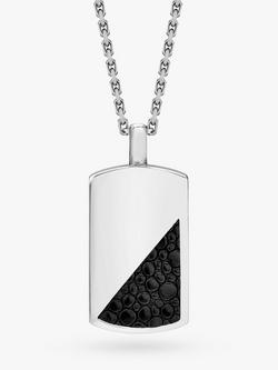 Hoxton London Men's Half Leather Dog Tag Pendant Necklace, Silver/Black, Silver/Black