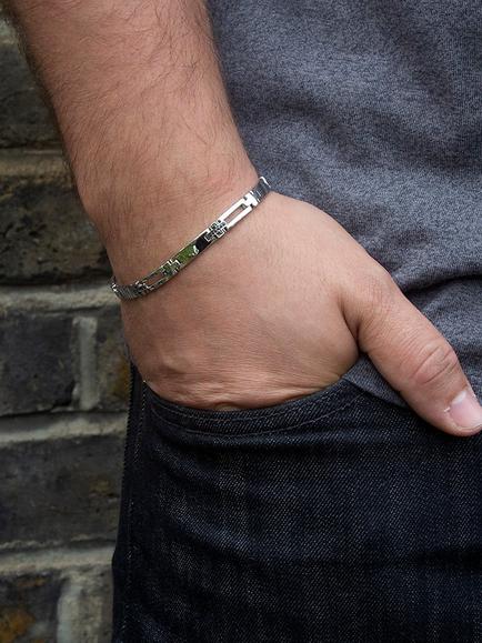 Hoxton London Men's Sapphire Set Cross Link Bracelet, Silver/Black - view 2, Silver/Black