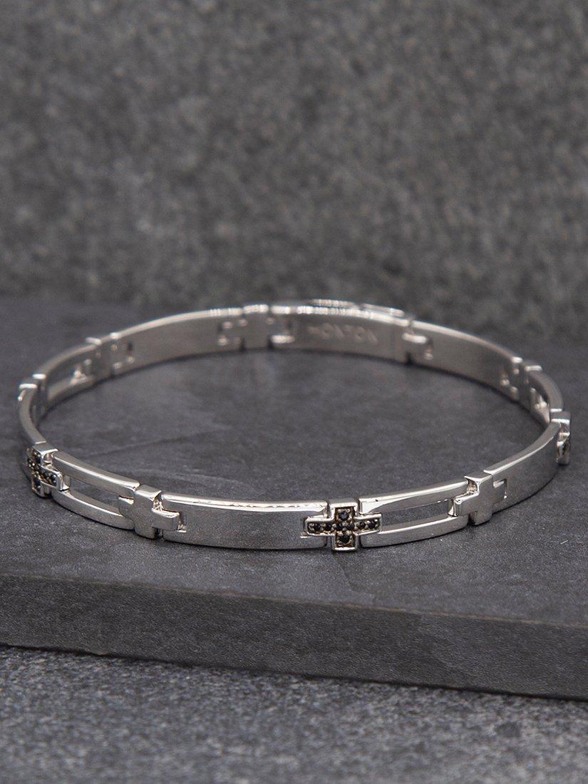 Product image 3 of 4, which shows Hoxton London Men's Sapphire Set Cross Link Bracelet, Silver/Black