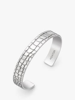 Hoxton London Men's Wild Crocodile Pattern Cuff Bangle, Silver, Silver