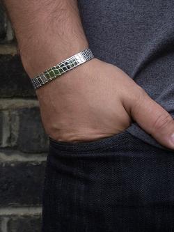 Hoxton London Men's Wild Crocodile Pattern Cuff Bangle, Silver - view 2, Silver