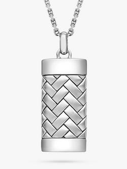 Hoxton London Men's Herringbone Rectangle Pendant Necklace, Silver, Sterling Silver